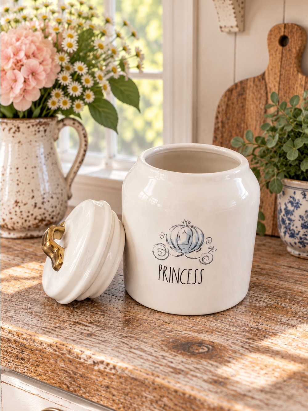 Princess Ceramic Storage Jar - Cream with Gold Accent